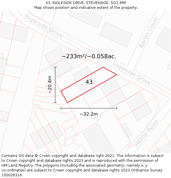 43, INGLESIDE DRIVE, STEVENAGE, SG1 4RP: Plot and title map