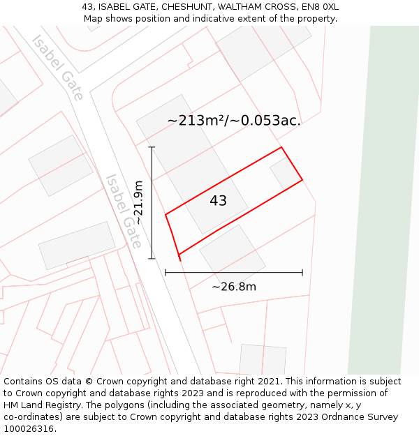 43, ISABEL GATE, CHESHUNT, WALTHAM CROSS, EN8 0XL: Plot and title map