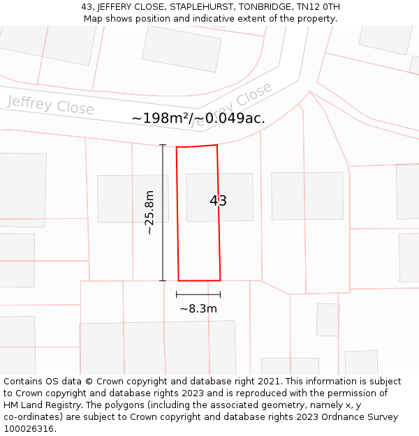 43, JEFFERY CLOSE, STAPLEHURST, TONBRIDGE, TN12 0TH: Plot and title map
