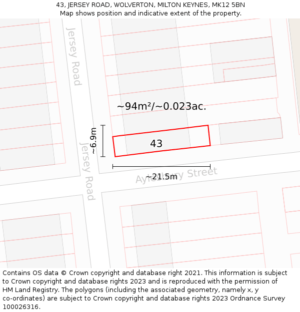 43, JERSEY ROAD, WOLVERTON, MILTON KEYNES, MK12 5BN: Plot and title map
