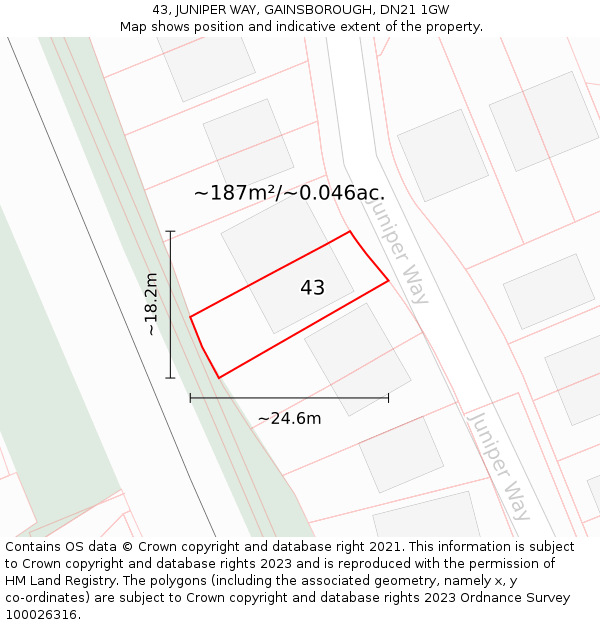 43, JUNIPER WAY, GAINSBOROUGH, DN21 1GW: Plot and title map