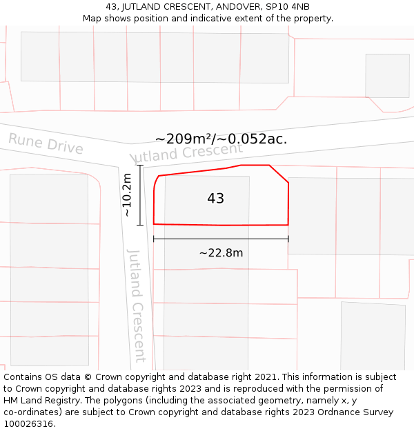 43, JUTLAND CRESCENT, ANDOVER, SP10 4NB: Plot and title map
