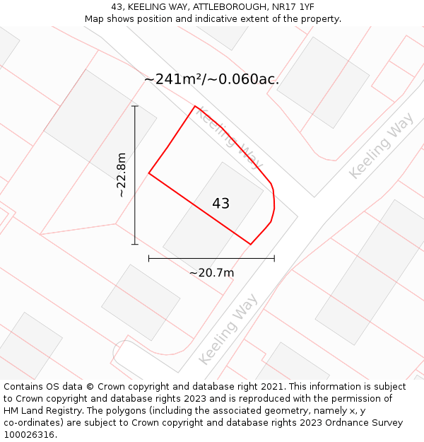 43, KEELING WAY, ATTLEBOROUGH, NR17 1YF: Plot and title map
