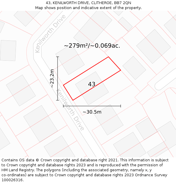 43, KENILWORTH DRIVE, CLITHEROE, BB7 2QN: Plot and title map