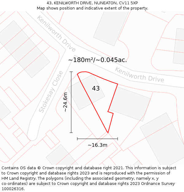 43, KENILWORTH DRIVE, NUNEATON, CV11 5XP: Plot and title map