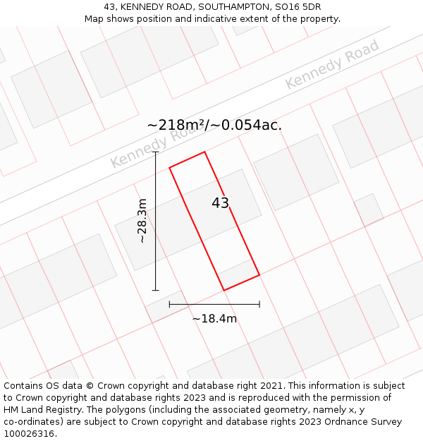 43, KENNEDY ROAD, SOUTHAMPTON, SO16 5DR: Plot and title map