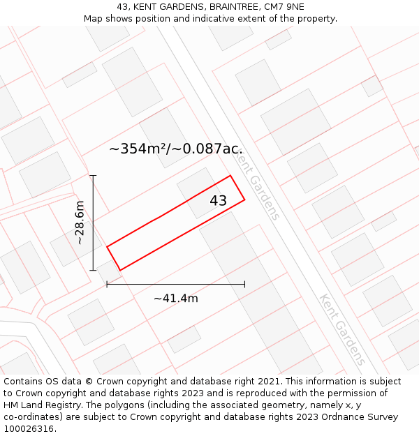 43, KENT GARDENS, BRAINTREE, CM7 9NE: Plot and title map