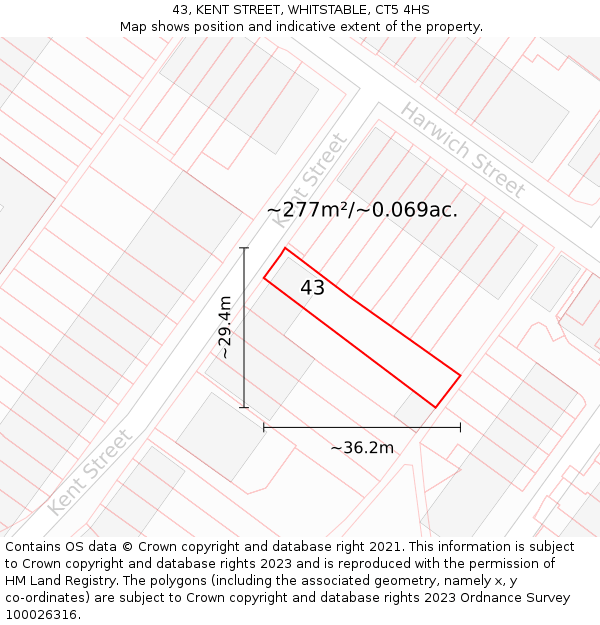 43, KENT STREET, WHITSTABLE, CT5 4HS: Plot and title map
