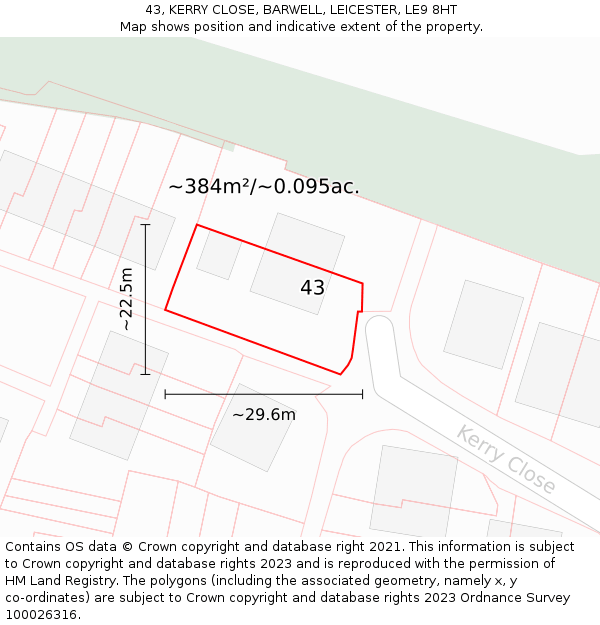 43, KERRY CLOSE, BARWELL, LEICESTER, LE9 8HT: Plot and title map