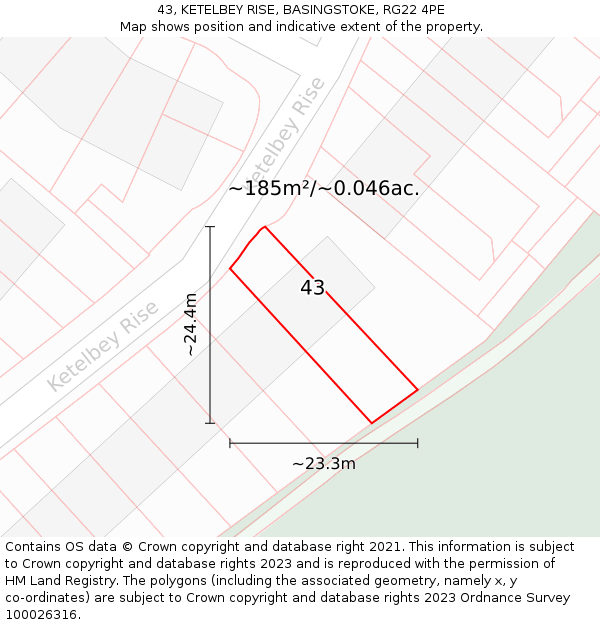 43, KETELBEY RISE, BASINGSTOKE, RG22 4PE: Plot and title map