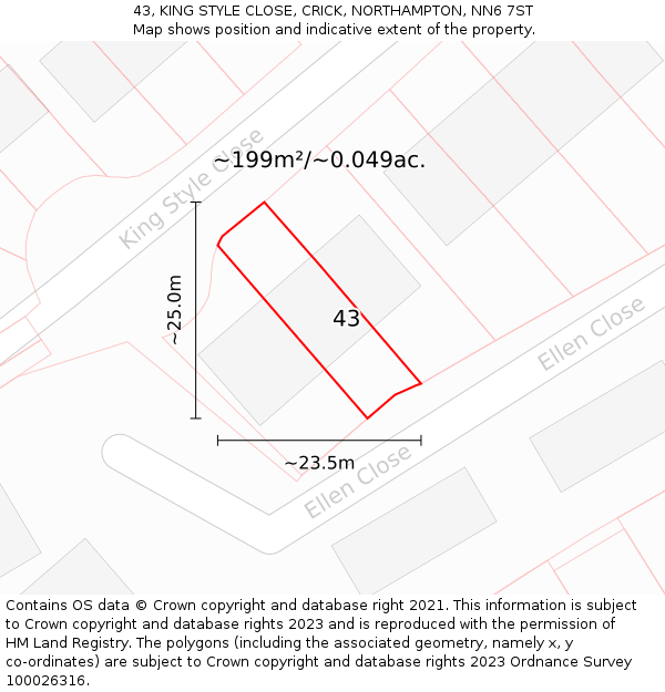 43, KING STYLE CLOSE, CRICK, NORTHAMPTON, NN6 7ST: Plot and title map