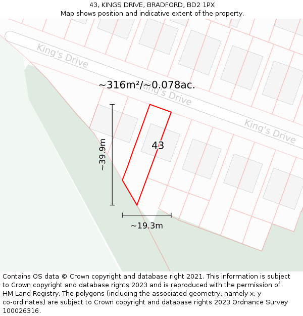 43, KINGS DRIVE, BRADFORD, BD2 1PX: Plot and title map