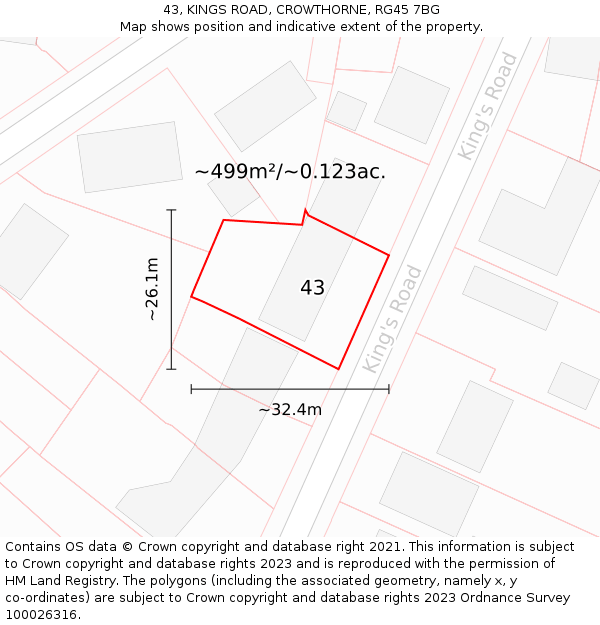 43, KINGS ROAD, CROWTHORNE, RG45 7BG: Plot and title map