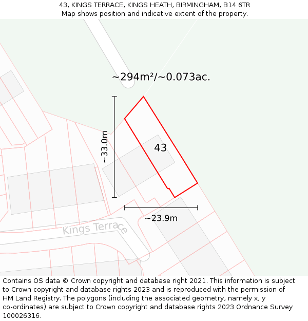43, KINGS TERRACE, KINGS HEATH, BIRMINGHAM, B14 6TR: Plot and title map