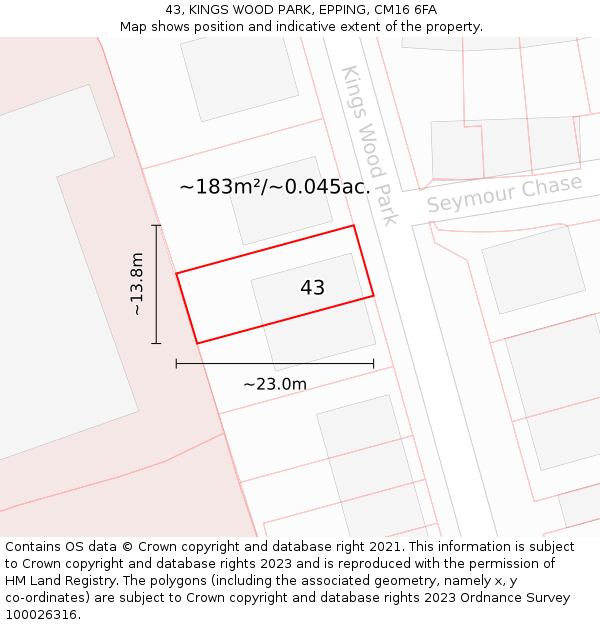 43, KINGS WOOD PARK, EPPING, CM16 6FA: Plot and title map