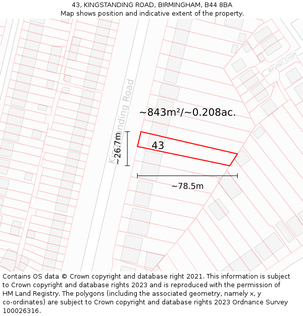 43, KINGSTANDING ROAD, BIRMINGHAM, B44 8BA: Plot and title map