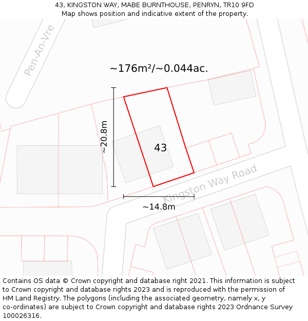 43, KINGSTON WAY, MABE BURNTHOUSE, PENRYN, TR10 9FD: Plot and title map