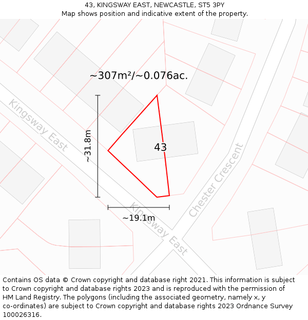 43, KINGSWAY EAST, NEWCASTLE, ST5 3PY: Plot and title map