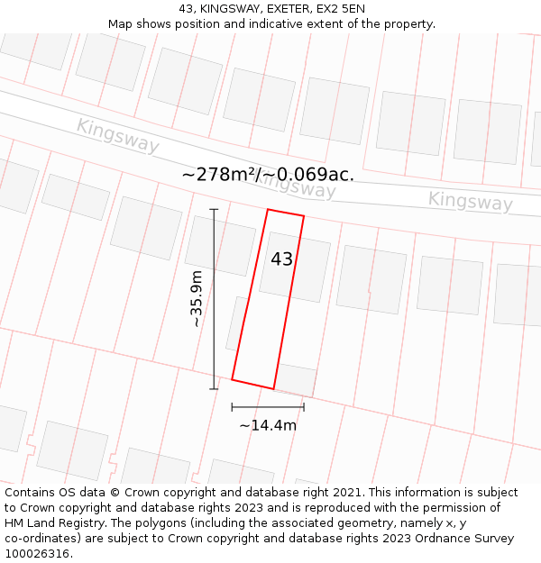 43, KINGSWAY, EXETER, EX2 5EN: Plot and title map