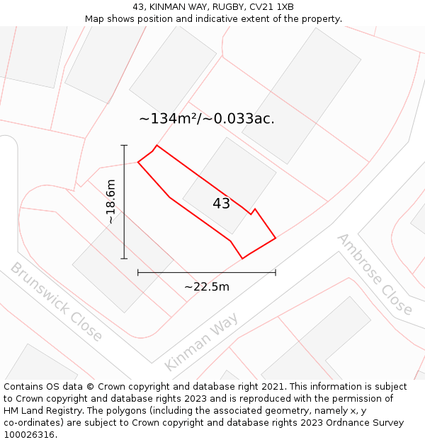 43, KINMAN WAY, RUGBY, CV21 1XB: Plot and title map