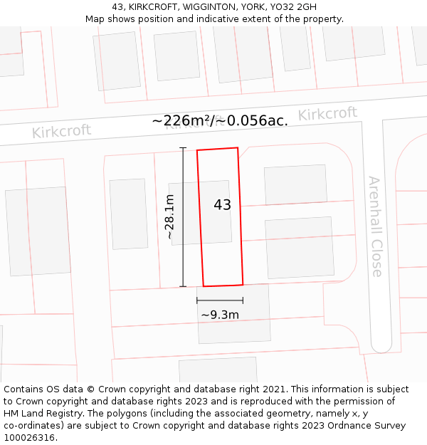 43, KIRKCROFT, WIGGINTON, YORK, YO32 2GH: Plot and title map