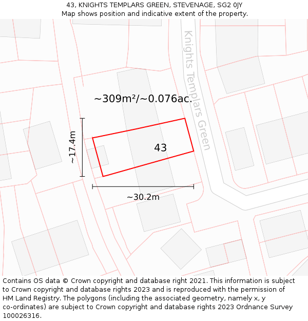 43, KNIGHTS TEMPLARS GREEN, STEVENAGE, SG2 0JY: Plot and title map