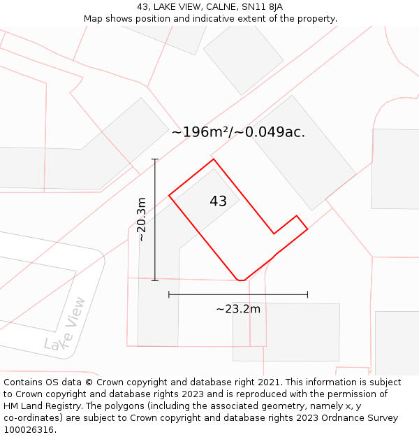 43, LAKE VIEW, CALNE, SN11 8JA: Plot and title map