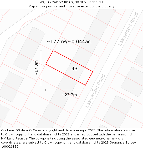 43, LAKEWOOD ROAD, BRISTOL, BS10 5HJ: Plot and title map