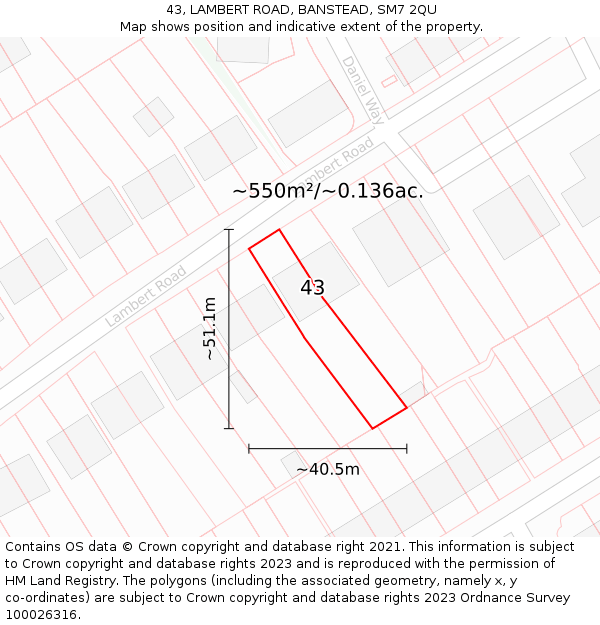 43, LAMBERT ROAD, BANSTEAD, SM7 2QU: Plot and title map