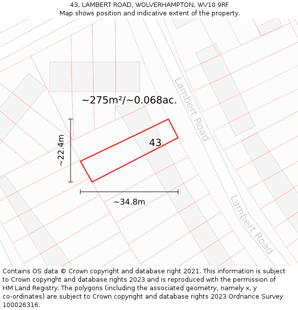 43, LAMBERT ROAD, WOLVERHAMPTON, WV10 9RF: Plot and title map