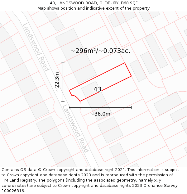 43, LANDSWOOD ROAD, OLDBURY, B68 9QF: Plot and title map