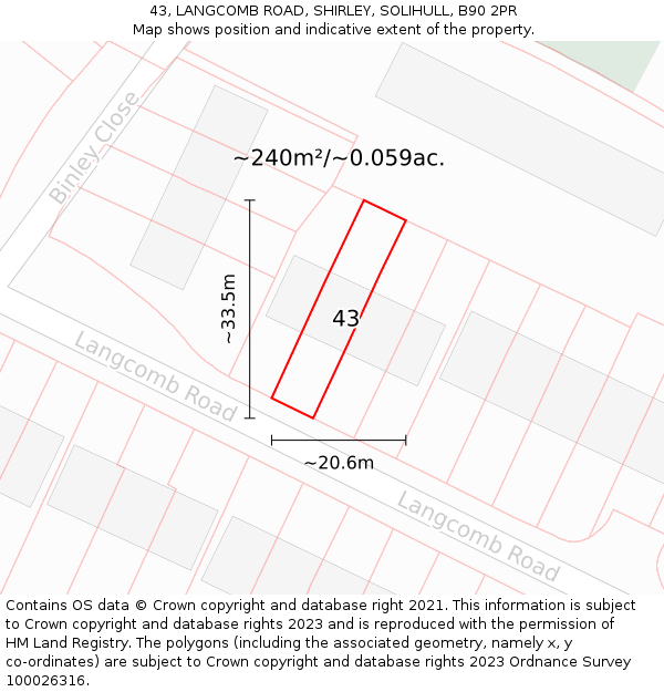 43, LANGCOMB ROAD, SHIRLEY, SOLIHULL, B90 2PR: Plot and title map