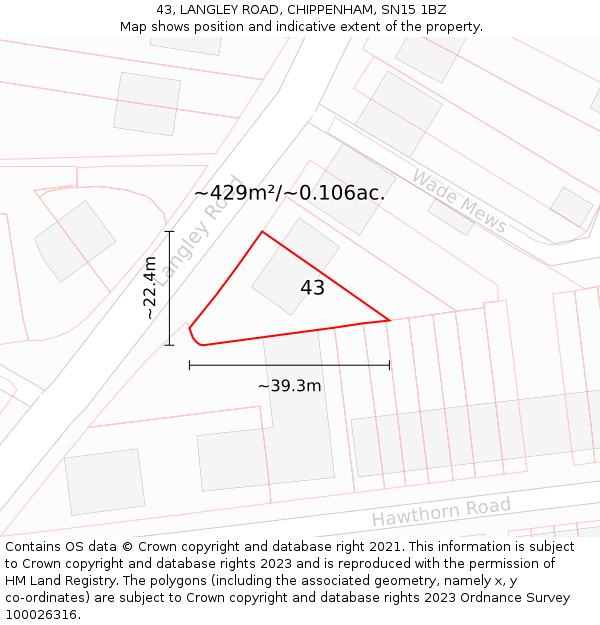 43, LANGLEY ROAD, CHIPPENHAM, SN15 1BZ: Plot and title map