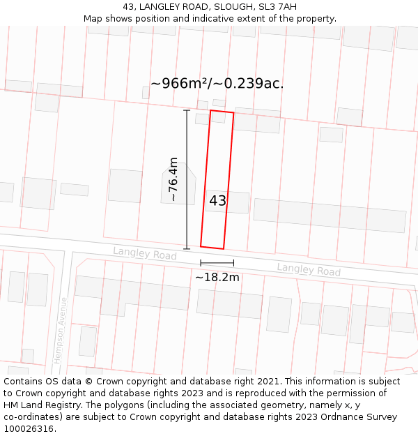 43, LANGLEY ROAD, SLOUGH, SL3 7AH: Plot and title map