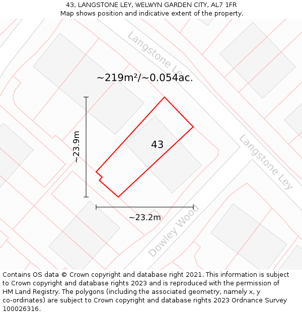43, LANGSTONE LEY, WELWYN GARDEN CITY, AL7 1FR: Plot and title map