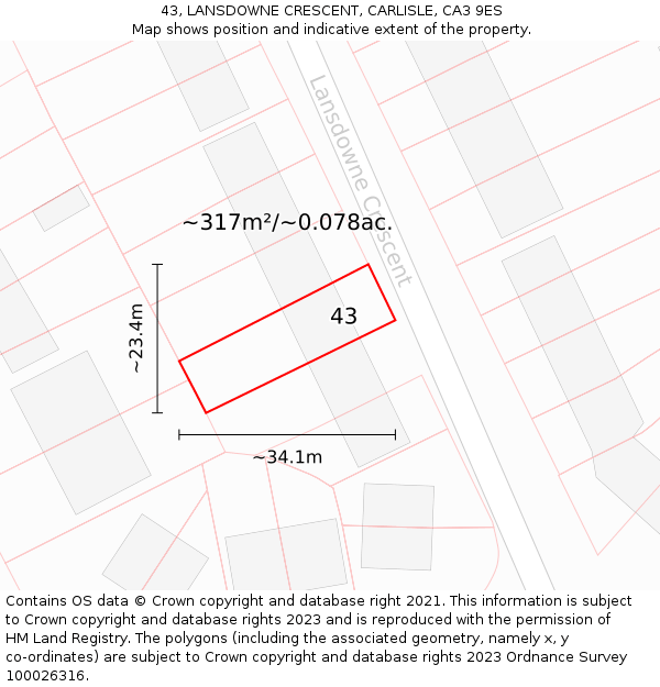 43, LANSDOWNE CRESCENT, CARLISLE, CA3 9ES: Plot and title map