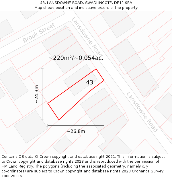 43, LANSDOWNE ROAD, SWADLINCOTE, DE11 9EA: Plot and title map