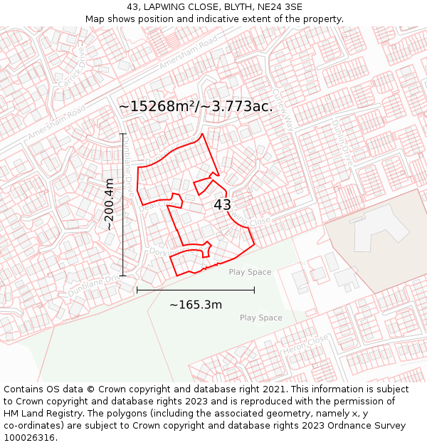 43, LAPWING CLOSE, BLYTH, NE24 3SE: Plot and title map