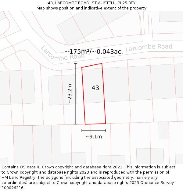 43, LARCOMBE ROAD, ST AUSTELL, PL25 3EY: Plot and title map