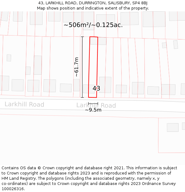 43, LARKHILL ROAD, DURRINGTON, SALISBURY, SP4 8BJ: Plot and title map