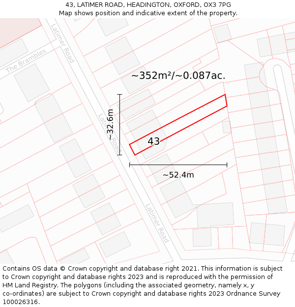 43, LATIMER ROAD, HEADINGTON, OXFORD, OX3 7PG: Plot and title map