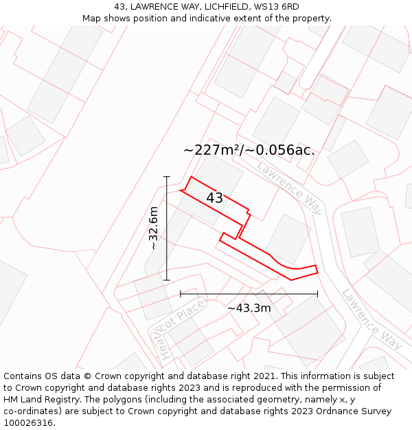 43, LAWRENCE WAY, LICHFIELD, WS13 6RD: Plot and title map