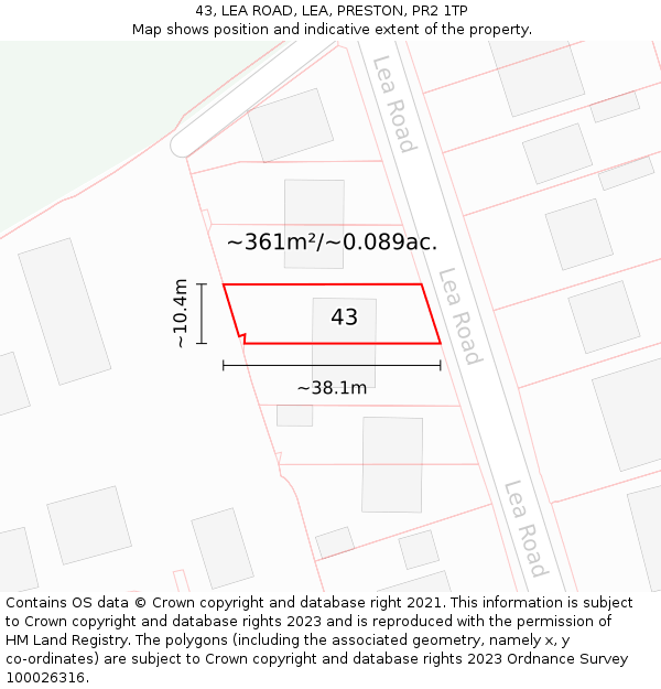 43, LEA ROAD, LEA, PRESTON, PR2 1TP: Plot and title map