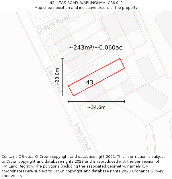 43, LEAS ROAD, WARLINGHAM, CR6 9LP: Plot and title map