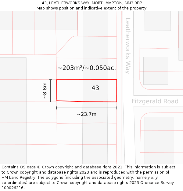 43, LEATHERWORKS WAY, NORTHAMPTON, NN3 9BP: Plot and title map