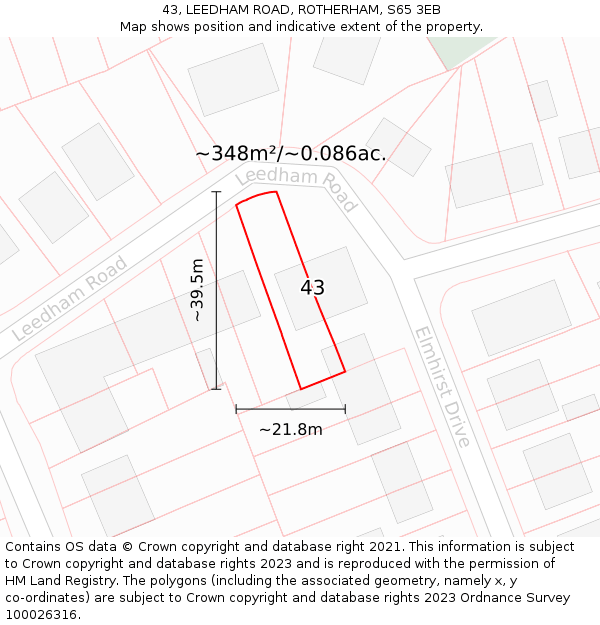 43, LEEDHAM ROAD, ROTHERHAM, S65 3EB: Plot and title map