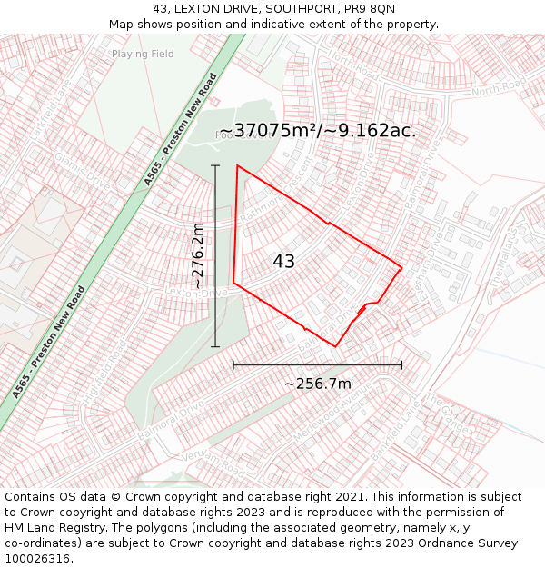 43, LEXTON DRIVE, SOUTHPORT, PR9 8QN: Plot and title map