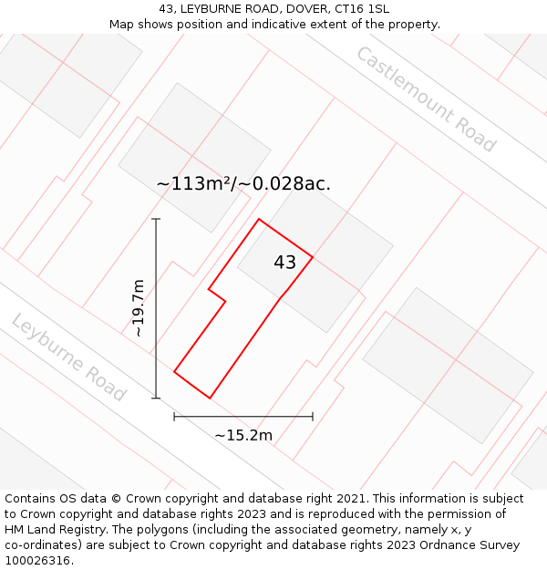43, LEYBURNE ROAD, DOVER, CT16 1SL: Plot and title map