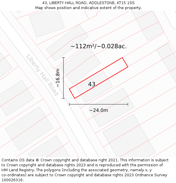 43, LIBERTY HALL ROAD, ADDLESTONE, KT15 1SS: Plot and title map