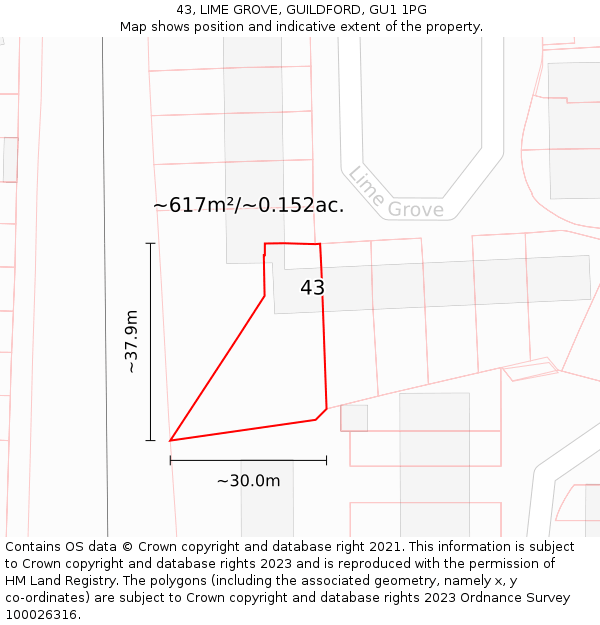 43, LIME GROVE, GUILDFORD, GU1 1PG: Plot and title map